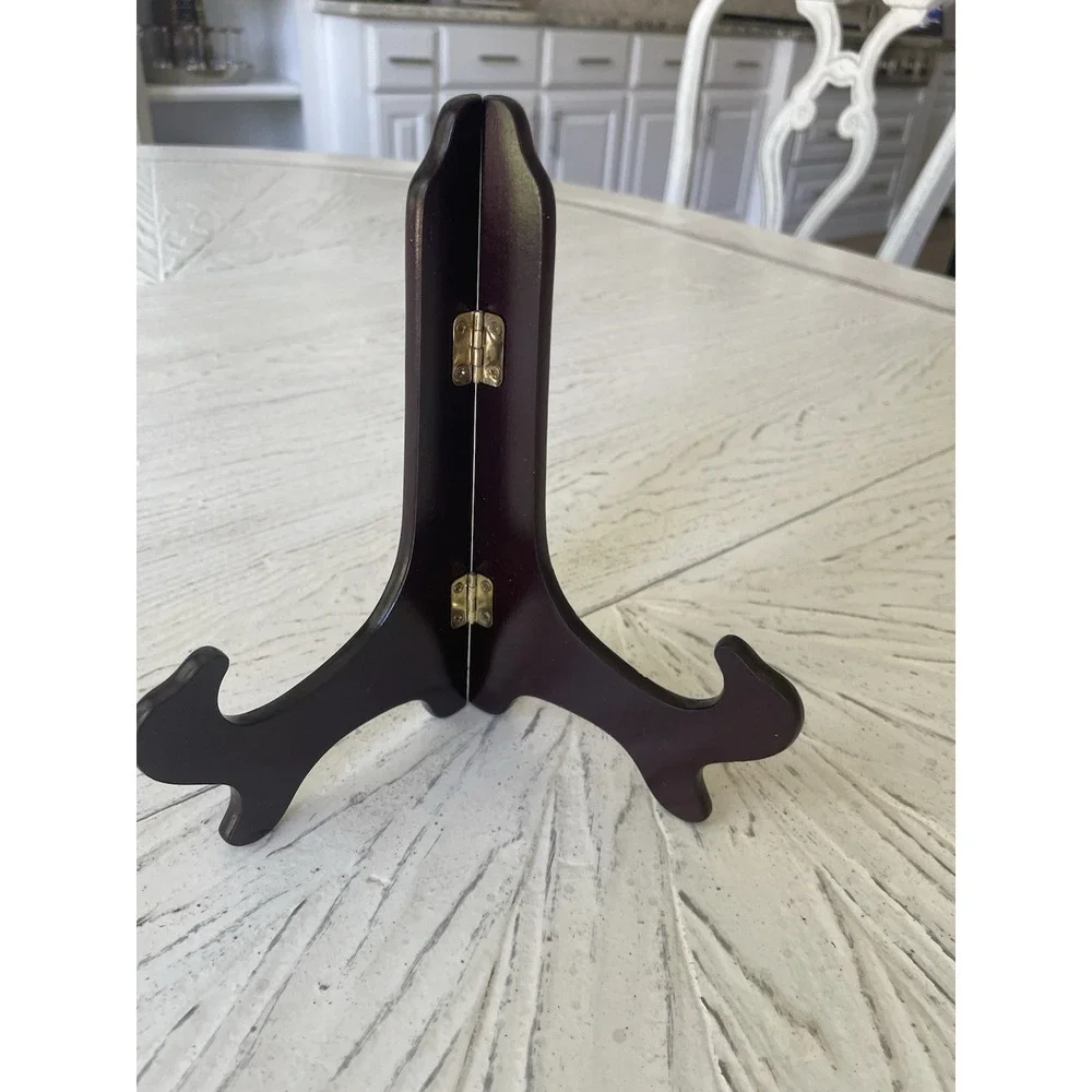 Vtg Set 3 Chinese Wood Folding Plate Stand Easel Art Display Holder